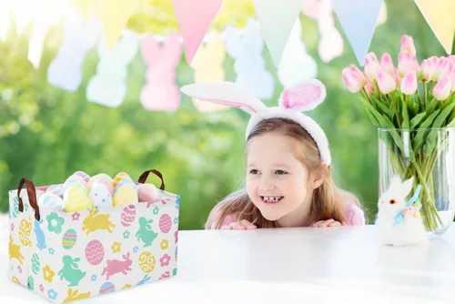 Miniatura 2 de g - Paquete de 3 cestas de Pascua rectangulares, organizadores de almacenamiento de Pascua para niños y niñas, decoración de huevos de conejo