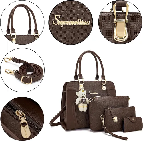 Miniatura 107 de Bolsos de mano de moda para mujer, bolsa de hombro, asa superior, bolsa de mano, juego de 4 piezas