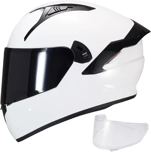 Miniatura 18 de VCOROS Casco integral de doble visera para motocicleta para adultos, Casco de moto de calle y carrera X9 aprobado por DOT con visera negra