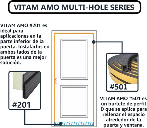 Miniatura 6 de VITAM AMO - Burlete para puertas y ventanas, 18 pies, sellado autoadhesivo de gran espacio (de 5/16 a 15/32 pulgadas), fácil de cortar a medida