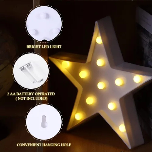 Miniatura 3 de Tarpop 2 piezas de luz nocturna de plástico con forma de estrella, funciona con pilas, luz LED de marquesina, lámpara de pared para sala de cine