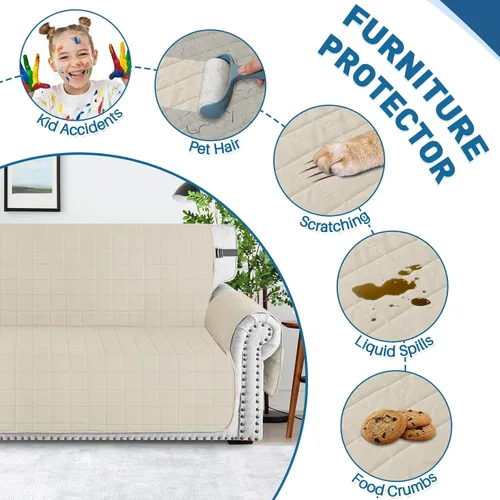 Miniatura 7 de MAXIJIN Fundas impermeables para sofá de 3 cojines, aptas para mascotas, fundas acolchadas para sofá de 69 pulgadas, lavables, protector de sofá