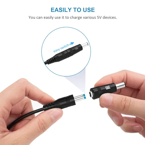 Miniatura 6 de Powseed Cable de alimentación de 5 V CC, cable de carga USB a CC con 10 enchufes adaptadores para cargar luz LED Pixel, USB-HUB, mini ventilador