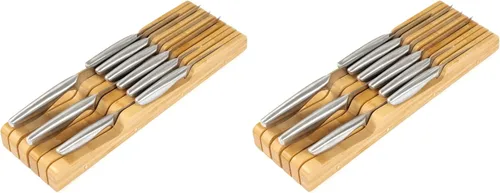 Miniatura 8 de KitchenEdge Organizador de madera de acacia para cuchillos de cocina, capacidad para 5 cuchillos largos + 6 cortos (no incluidos), se adapta a