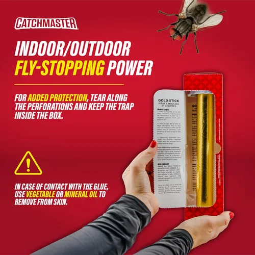 Miniatura 6 de Catchmaster Trampa para moscas Gold Stick, 4 unidades, trampas para moscas de frutas y insectos para interiores y exteriores, adhesivo de alta