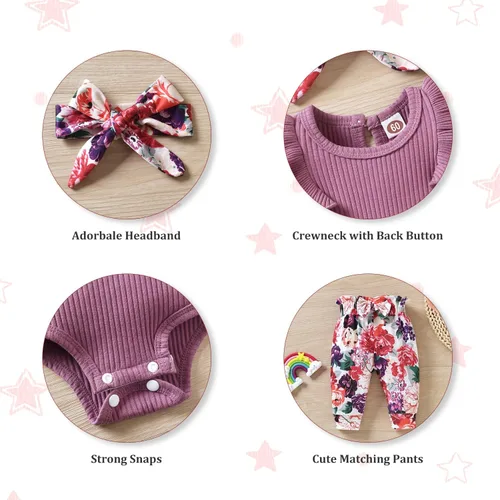 Miniatura 100 de fioukiay Conjunto de ropa de verano para bebés y niñas recién nacidas prematuros, mameluco, pantalones, diadema, conjunto de ropa para el verano