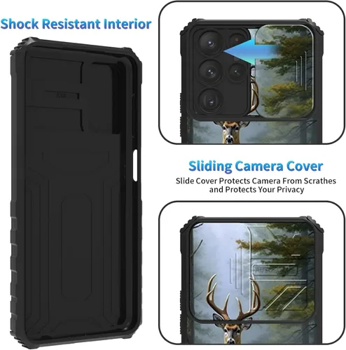 Miniatura 883 de Funda para Samsung Galaxy S22 Ultra 5G, Galaxy S22 Ultra con cubierta de cámara deslizante, funda resistente de doble capa con función atril Black