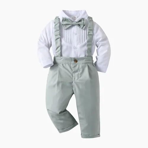 Miniatura 51 de Conjunto de pantalones para bebé, camisa de manga larga + pantalones + corbatín + tirantes, trajes de caballero para niños pequeños