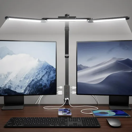 Miniatura 10 de SUPERDANNY - Lámpara de escritorio LED para el cuidado de los ojos con base de cuello de cisne flexible de 360°, lámpara de trabajo con control