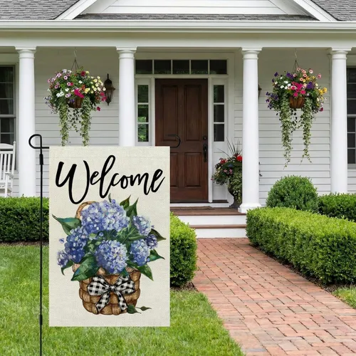 Miniatura 4 de Bandera de jardín de hortensias CROWNED BEAUTY primavera de doble cara 12x18 pulgadas para decoración floral pequeña al aire libre CF813-12