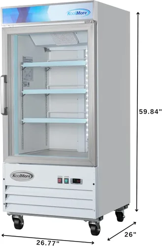 Miniatura 5 de KoolMore 66 cm. Refrigerador vertical comercial para exhibición con una puerta de vidrio blanco - 9 pies cúbicos (MDF-1GD-9C-WH)