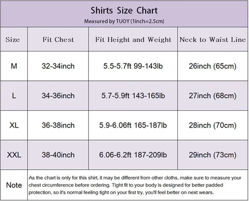 Miniatura 5 de TUOY Padded Shirt Rib Protector Compression Protective Shirt Adult Sizes