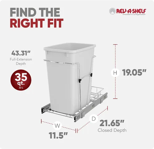 Miniatura 3 de Rev-A-Shelf Bote de basura extraíble para armarios de cocina, contenedor de reciclaje de basura de 35 cuartos de galón con toboganes de extensión