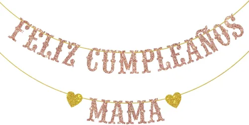 Cartel de Feliz Cumpleaños con texto en inglés «Mama » / Cartel español «Happy Birthday» / Fiesta mexicana temática de cumpleaños para mamá,