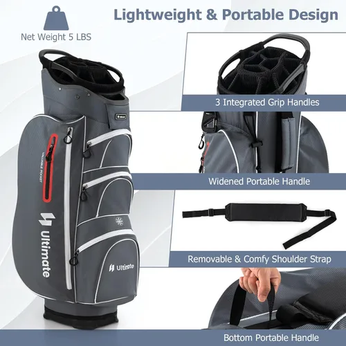 Miniatura 4 de Bolsa de carrito de golf Tangkula con divisores superiores de 15 vías, bolsa ligera para palos de golf con hueco individual para putter y 7 Gris