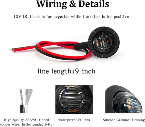 Miniatura 4 de FXC 10 luces LED redondas de 3/4 pulgadas para luces indicadoras laterales delanteras y traseras para camión, coche, autobús, remolque, furgoneta