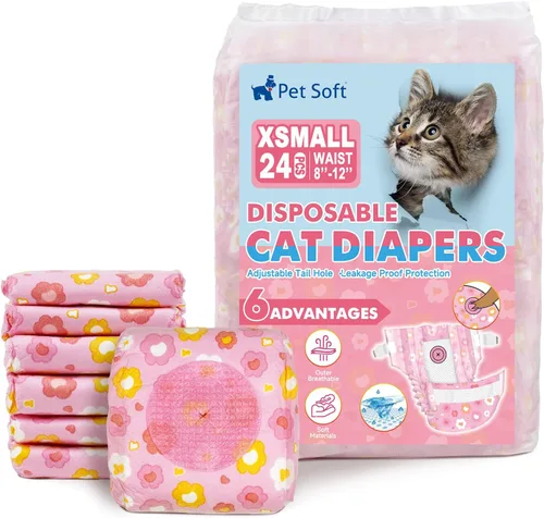 Miniatura 9 de Pet Soft Pañales desechables para gatos – Pañales para gatos hembras y machos, pañales para cachorros para perras con agujero de cola de espuma