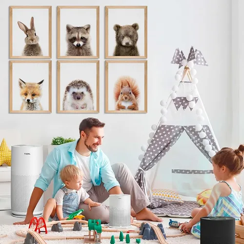 Miniatura 3 de EPHANY Pósteres y Impresiones de Animales de Safari para Bebés, Pintura sobre Lienzo para Guardería, Arte de Pared con Elefante, Tigre, Ciervo, Oso