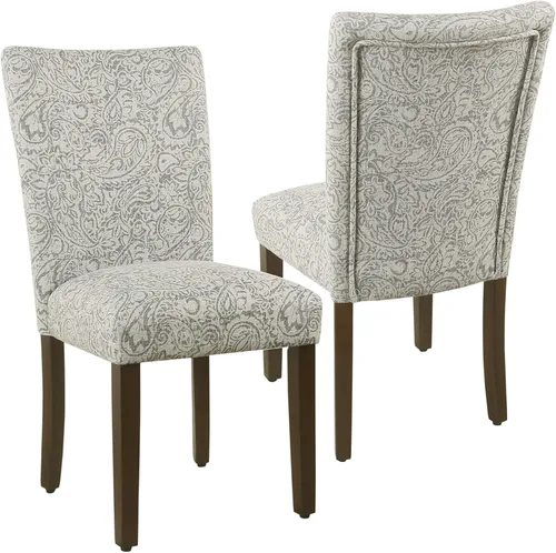 Miniatura 199 de Homepop Silla de comedor con detalles festoneados, sillas de comedor Parsons tapizadas, muebles decorativos para el hogar, tejido gris claro