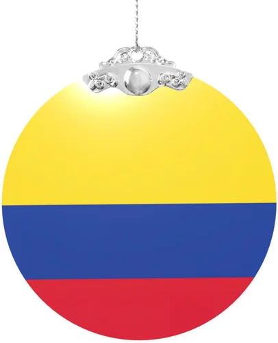 Miniatura 8 de Colgante redondo de adorno navideño de cristal con estampado de bandera de Colombia con detalles dorados y plateados para colgar la decoración