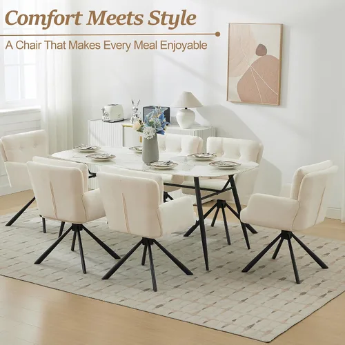Miniatura 8 de WUTUTUEE Silla de comedor de tela, moderna y tapizada, giratoria, silla de comedor cómoda con respaldo medio, sillón de escritorio sin ruedas