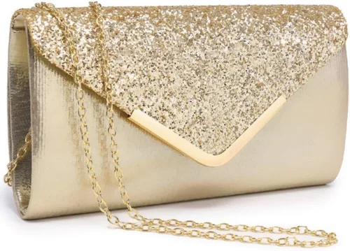 Dasein Bolsos de noche para mujer, bolsos de mano formales para bodas, fiestas, bailes, bolsos con correa para el hombro y solapa con purpurina