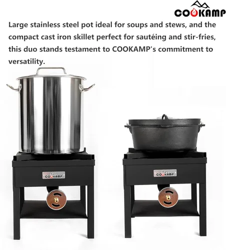 Miniatura 5 de COOKAMP Cocina de gas propano de alta presión de 1 quemador para exteriores, 260000 BTU con regulador ajustable de 0-30 PSI y manguera trenzada