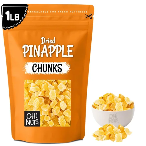 Oh! Nuts Trozos de piña seca - Piña seca - Fruta seca de piña - 1 libra - Fruta deshidratada con menos azúcar añadido