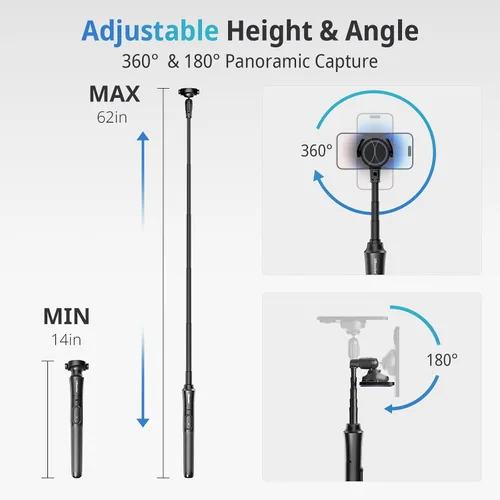 Miniatura 2 de UBeesize Trípode magnético para teléfono selfie de 62 pulgadas con control remoto inalámbrico, soporte extensible para teléfono celular, compatible