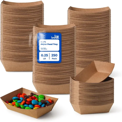 Fit Meal Prep [Paquete de 250 unidades de 0.11 kg de bandejas desechables de papel para comidas, resistentes, color marrón kraft, para nachos, aptas