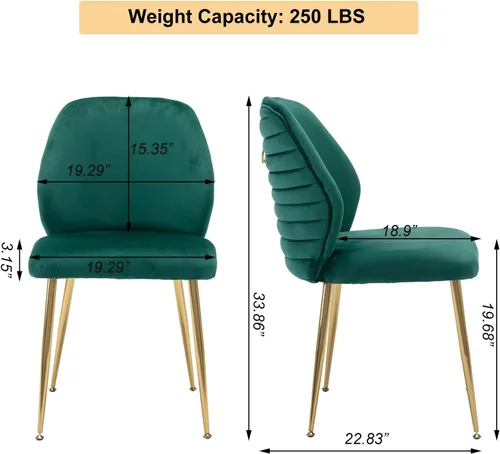 Miniatura 2 de Juego de 2 sillas de comedor tapizadas, modernas de terciopelo de mediados de siglo con respaldo de ala y patas de metal dorado, cómoda silla
