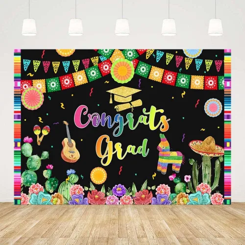Miniatura 7 de Telón de fondo mexicano de 7 x 5 pies, decoración de fiesta de graduación mexicana 2022, abanicos de papel, flores, fotografía, fondo de tela