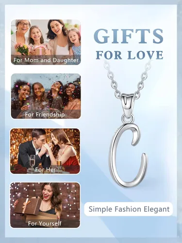 Miniatura 7 de EUDORA Collares de plata esterlina con inicial para mujer, regalos clásicos de 26 letras sin cuello para niñas, hermana, madre hija, cadena de 18