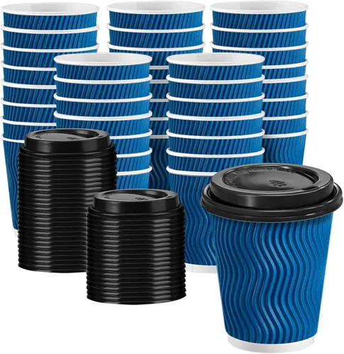 Miniatura 9 de Paquete de 100 tazas de café desechables de 8 onzas con tapas, tazas de café calientes aisladas para bebidas calientes y frías