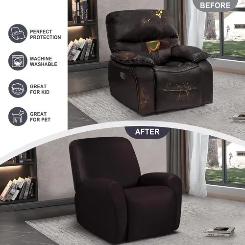 Miniatura 5 de ANARACHON Fundas para sillas reclinables con aspecto de cuero, funda elástica de 4 piezas, funda suave para silla reclinable, protector de muebles