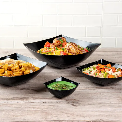 Miniatura 7 de Restaurantware Moderna - Cuencos de plástico de lujo de 8 onzas, 10 cuencos cuadrados desechables para ensalada, duraderos y resistentes
