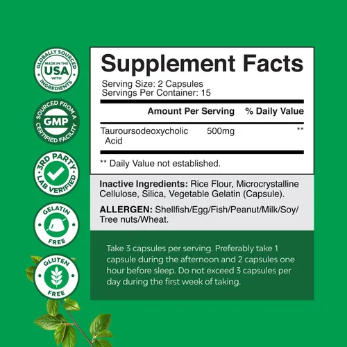 Miniatura 3 de Suplemento TUDCA de sal biliar avanzada - Extra Strength TUDCA 500mg por porción Sales biliares para riñón y soporte hepático de alta pureza Tauro