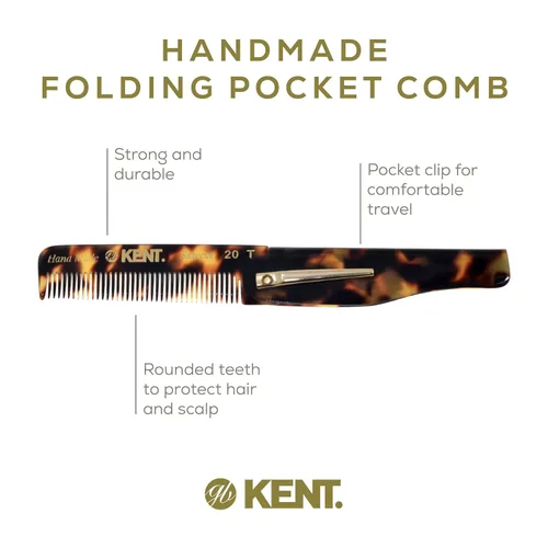 Miniatura 4 de Kent 20T TY - Peine de bolsillo plegable hecho a mano para hombres, peine alisador de pelo de dientes finos para el cuidado diario del cabello