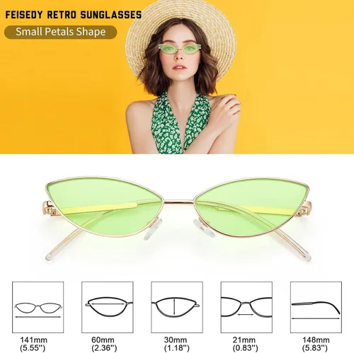 Miniatura 65 de FEISEDY Gafas de sol de diseñador de moda Retro pequeños pétalos forma arco templo diseño B2298