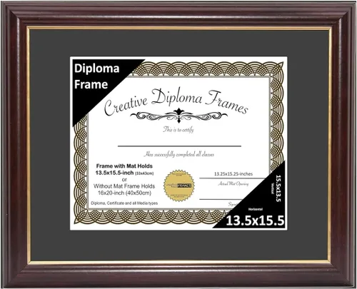 Miniatura 46 de Creative Picture Frames Marco para Diploma de Caoba con Borde Dorado de 12x16 pulgadas con Vidrio y Paspartú Negro y Colgadores de Pared Instalados