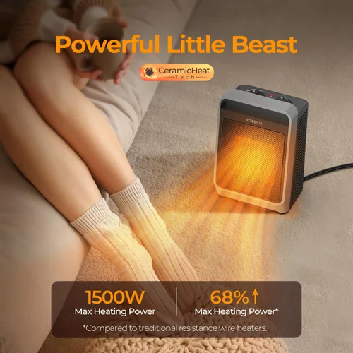 Miniatura 2 de ROSEKM Calentadores de espacio para uso en interiores, calentador eléctrico portátil de 1500 W con termostato, calentador de cerámica para Plata