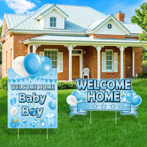 2 letreros de bienvenida para el patio del bebé, niño, color azul, para baby shower, patio, con estacas "It's a boy", letrero de bienvenida para