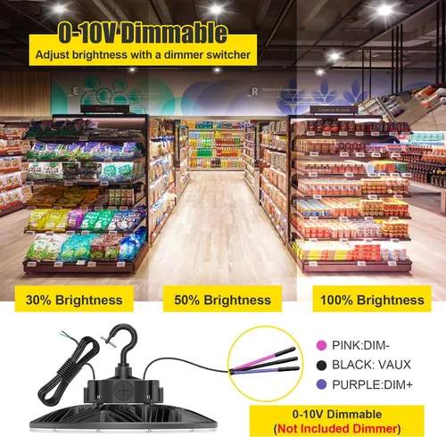 Miniatura 4 de BBESTLED Luz LED UFO de 480 V de alta bahía – 150 W/100 W/80 W de potencia ajustable, 22500 lm 5000 K ultra brillante, 0-10 V regulable, iluminación