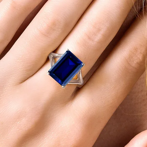 Miniatura 74 de Gem Stone King Anillo de compromiso solitario con piedra preciosa de corte esmeralda de 0.551 x 0.394 in para mujer, plata de ley 925, anillo