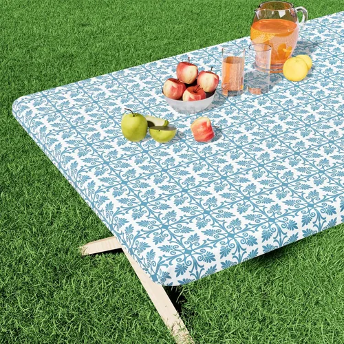 Misaya - Mantel de vinilo rectangular, mantel elástico con respaldo de franela, 100% impermeable, cubierta de plástico para mesas plegables de 4