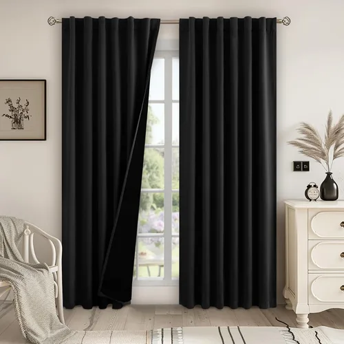 Miniatura 109 de BGment Cortinas 100% opacas beige de 63 pulgadas de largo con forro aislante térmico, bolsillo para varilla y lengüeta trasera de doble capa