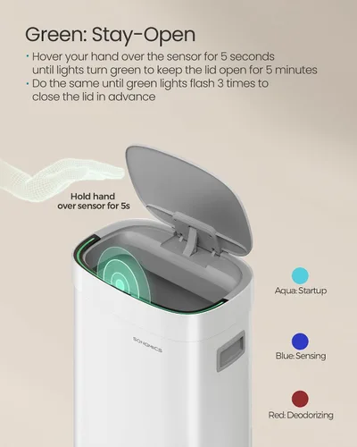 Miniatura 4 de SONGMICS Cubo de Basura de Cocina, Cubo de Basura con Sensor de Movimiento de 17.2 Galones (65 L), Cubo de Basura de Acero Inoxidable, Control