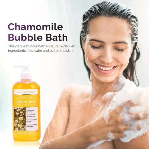 Miniatura 5 de Spa Luxetique Baño de burbujas, baño espumoso con sal de Epsom, juego de baño con aroma a rosa de manzanilla y lavanda, paquete de 3 regalos de 49.8