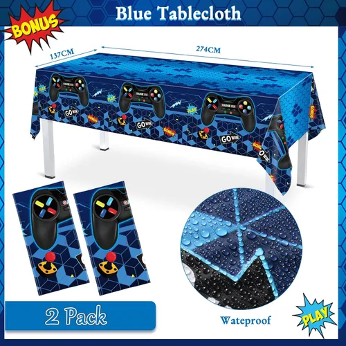 Miniatura 4 de Tiamon 172 piezas de decoración de fiesta de videojuegos – Sirve 24 suministros de vajilla de fiesta de juegos que incluyen pancartas de feliz