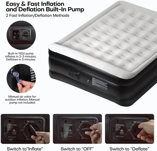 Miniatura 5 de Panana Colchón de aire Queen con bomba eléctrica incorporada, altura de 18.5" Cama de aire hinchable cómoda para invitados con parte superior